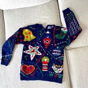 Signatures by Northern Isles Hand Knitted Back Buttons Christmas Sweater Size L